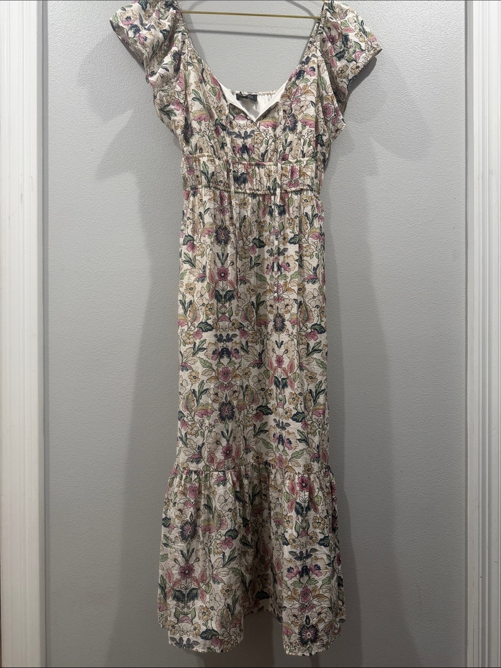 Rachel Zoe Cream Maxi Dress with Pink & Green Floral Print Size Medium BNWOT